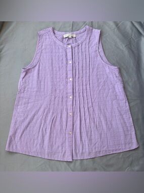 LOFT Lavender Sleeveless Button-Front Textured Top